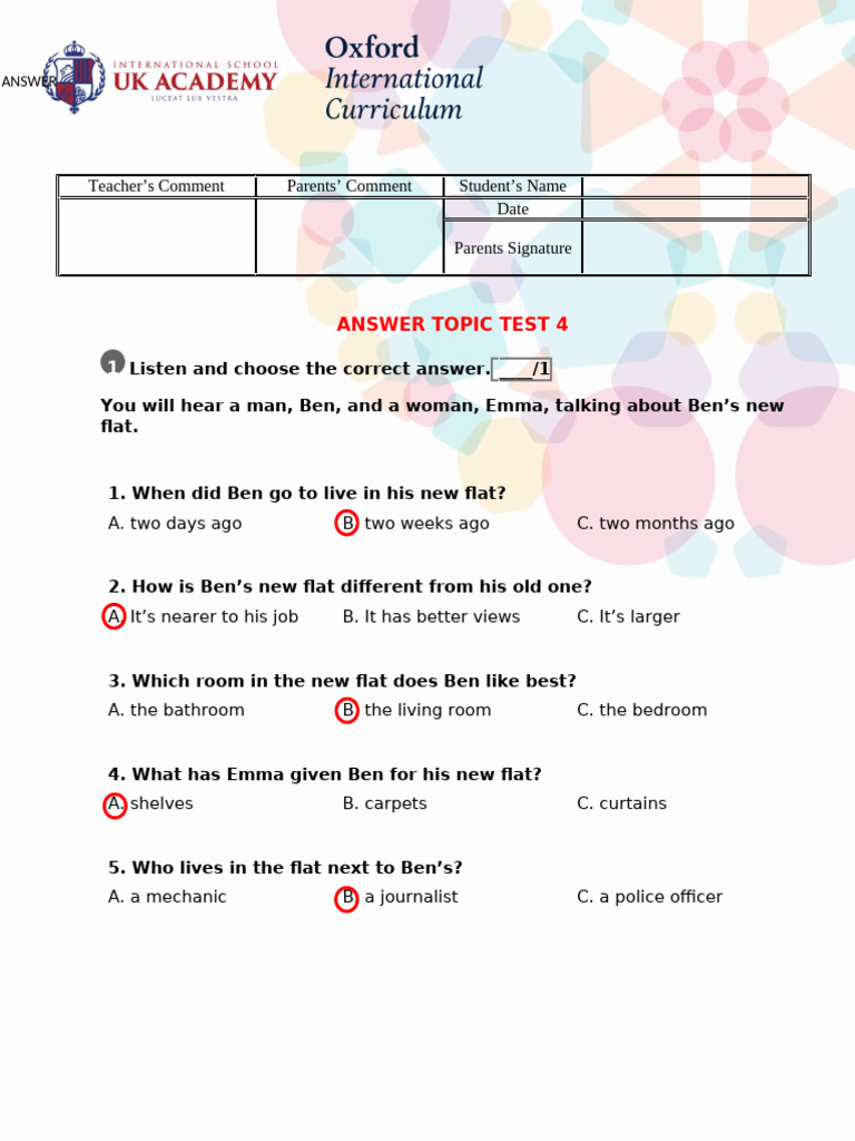 Topic Test 4 Answer Key Pdf