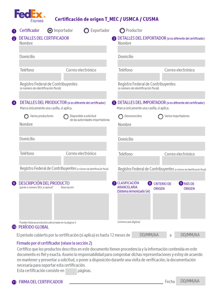 MX ES 2020 7 Web PDF NA TMEC-Certificacion-de-Origen Customer | PDF