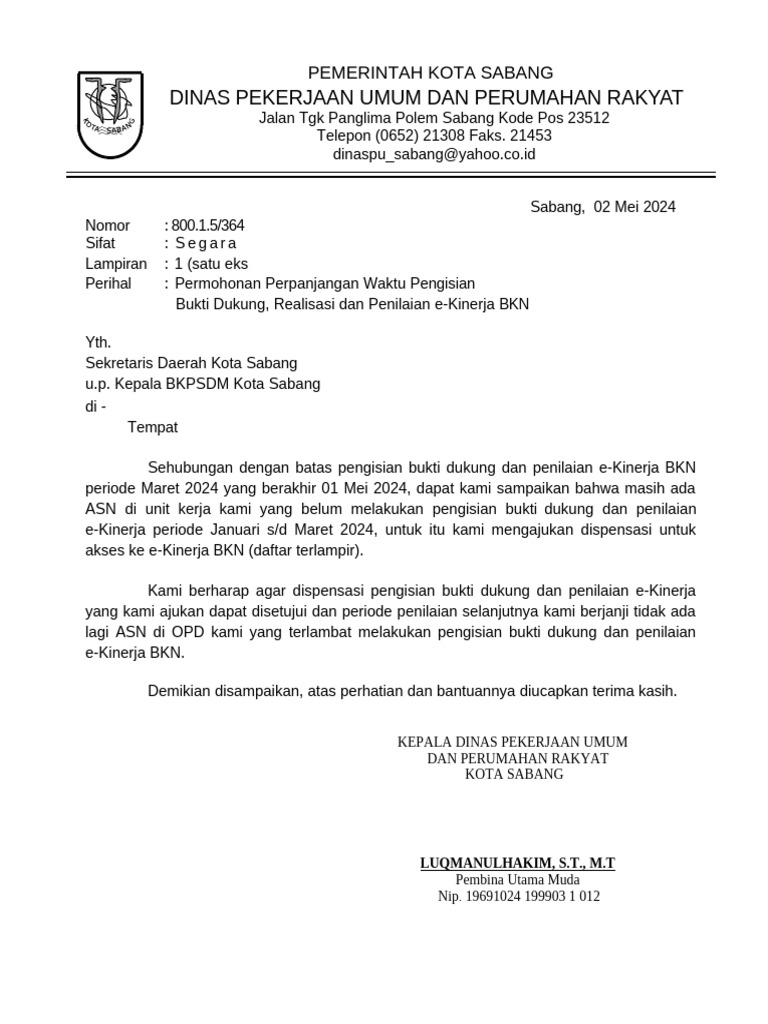 Contoh surat permohonan perpanjangan ekinerja pdf