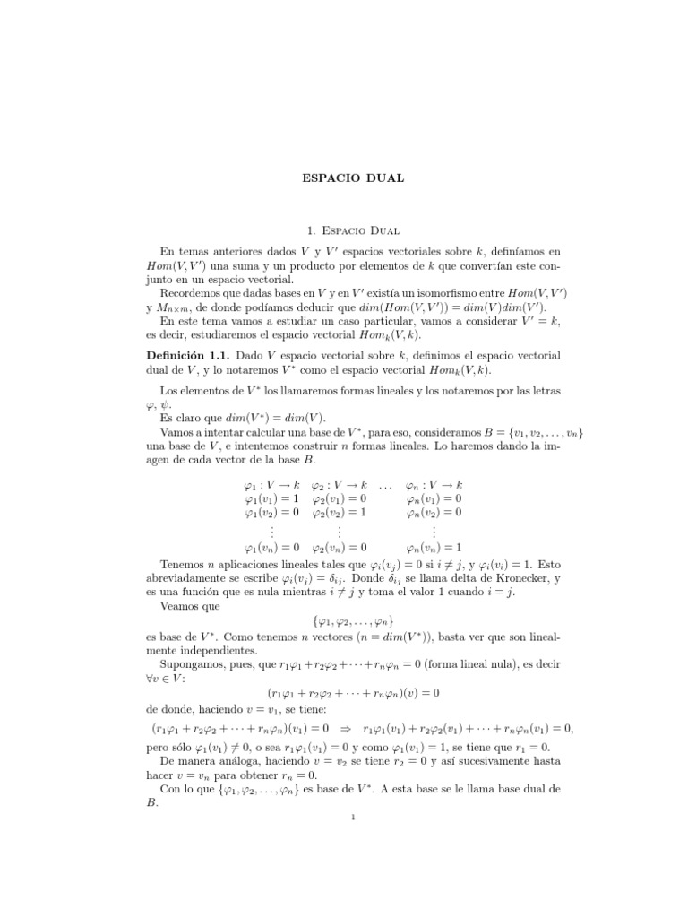 Espacio Dual 1 | PDF | Espacio vectorial | Vector Euclidiano