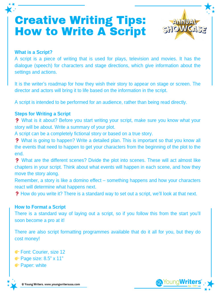 4264 The Young Writers Annual Showcase 2024 How To Write A Script | PDF