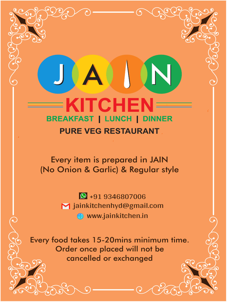Jain Kitchen Menu 2023 | PDF