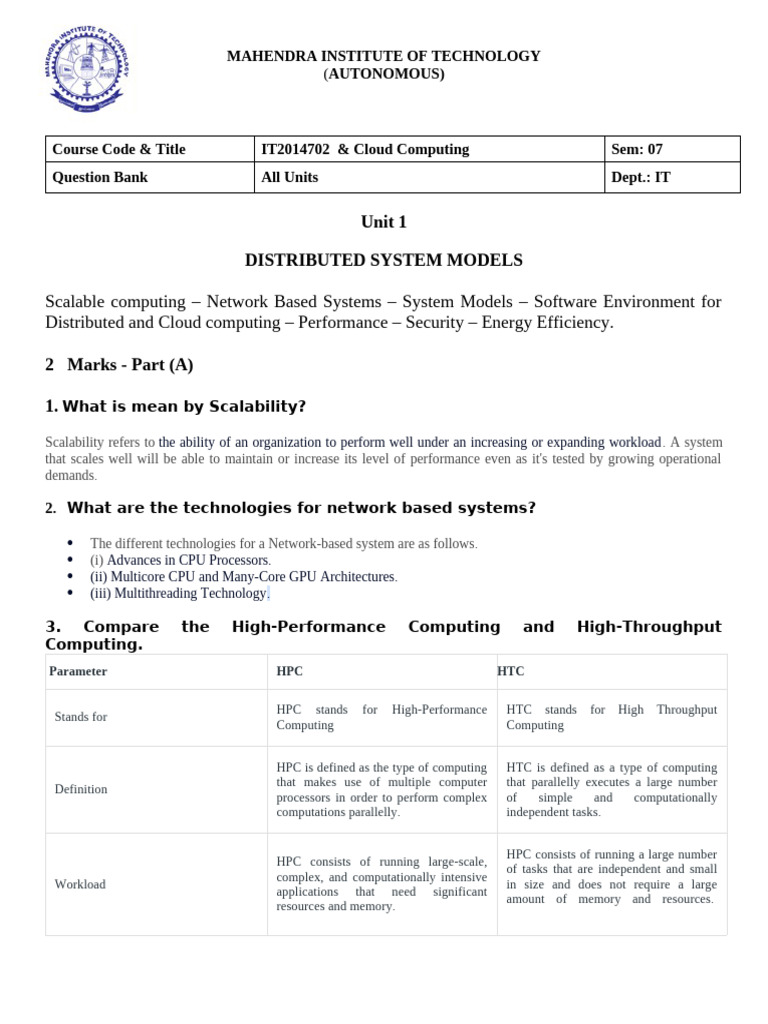 CC 1 Unit Notes | PDF | Computer Cluster | Virtualization