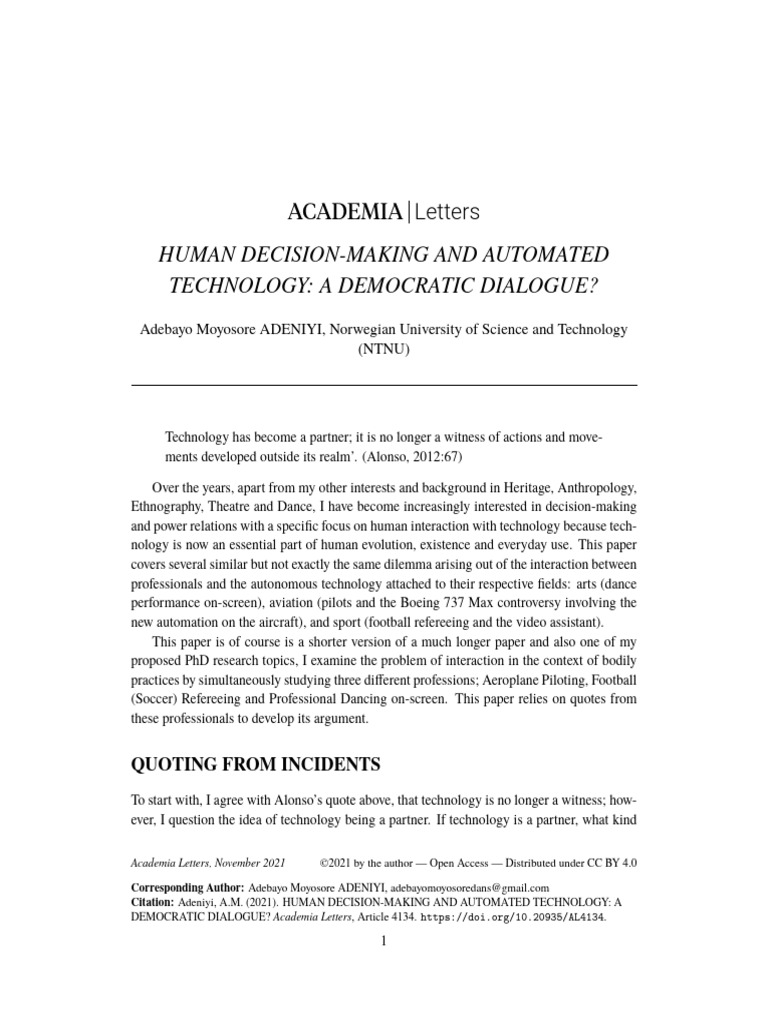 Human Decision Making and Automated Tech | PDF