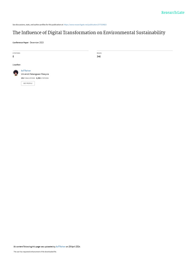 Digital Transformation On Environmental Sustainability | PDF