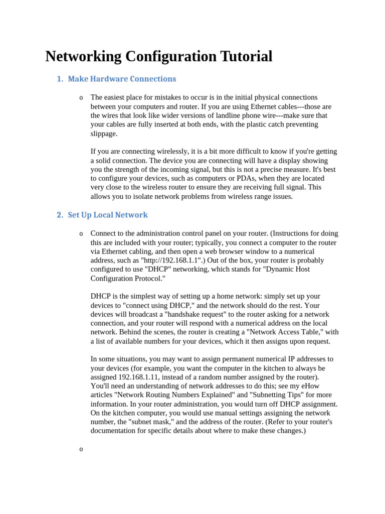 Networking Configuration Tutorial | PDF