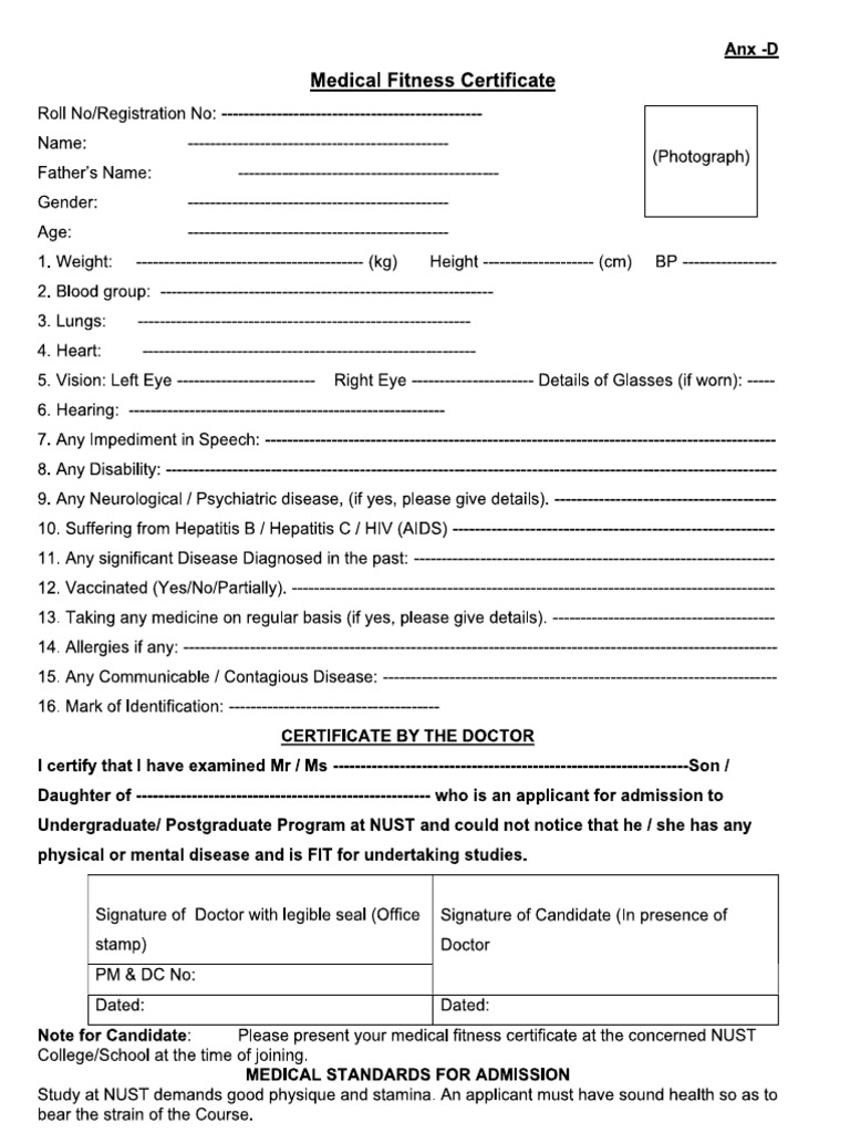 Medical Fitness Certificate | PDF