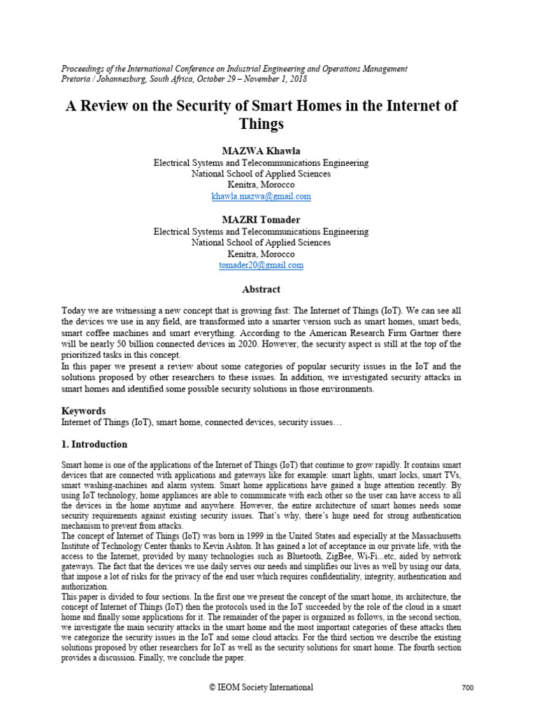 Review On The Security of Smart Homes in The Internet Ofthings | PDF