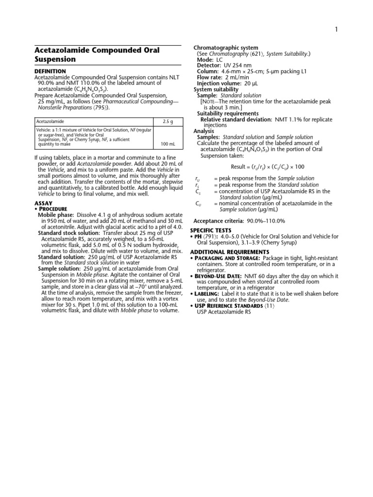 Acetazolamide Oral Suspension Preparation | PDF | Chromatography ...