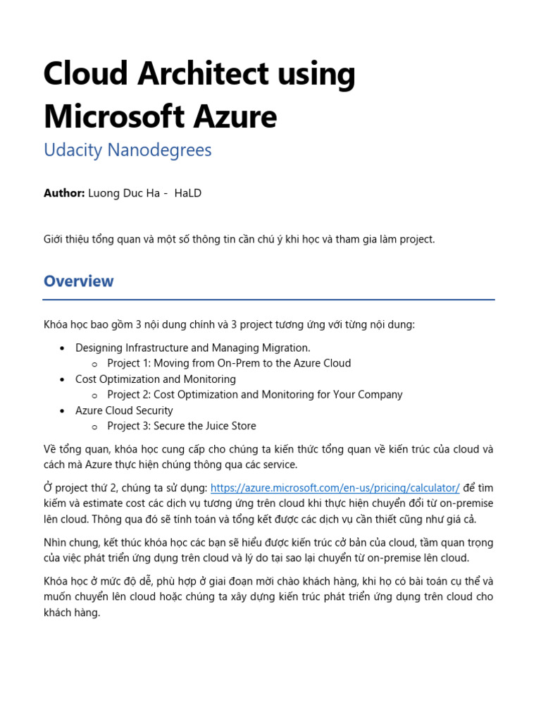 Cloud Architect Using Microsoft Azure - HaLD | PDF