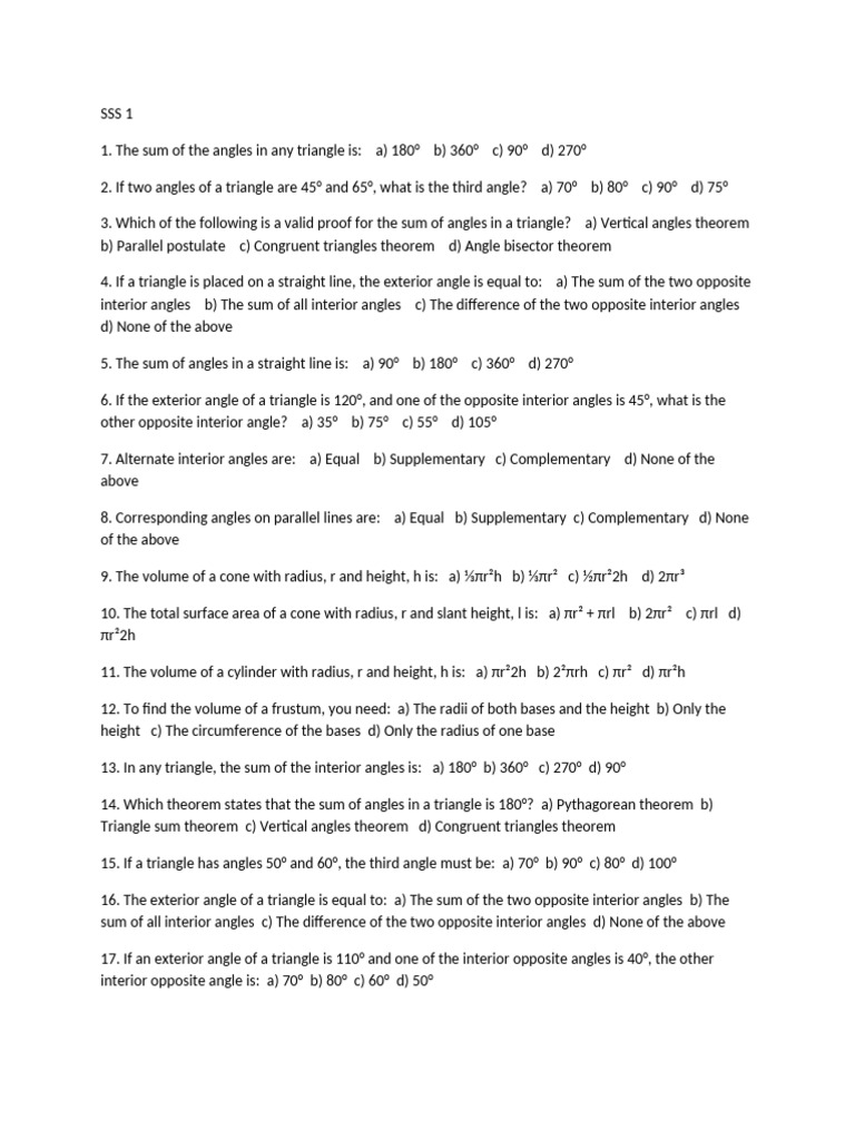 Triangle Angle and Volume Calculations | PDF | Trigonometric Functions ...