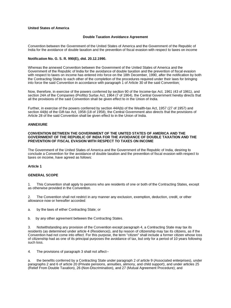 United States of America DTAA | PDF