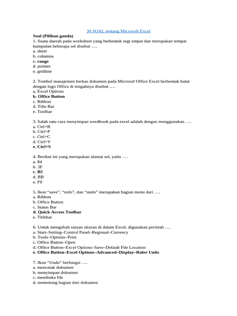 Soal Soal Tentang Microsoft Excel