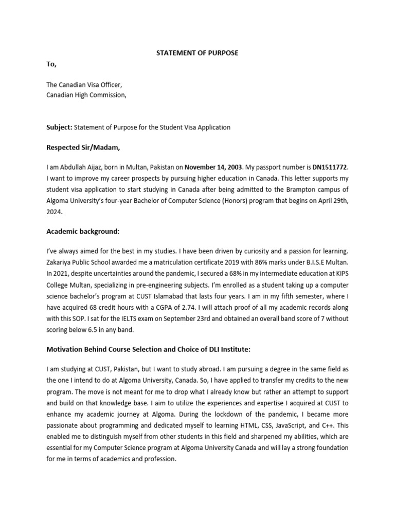 Statement of Purpose | PDF