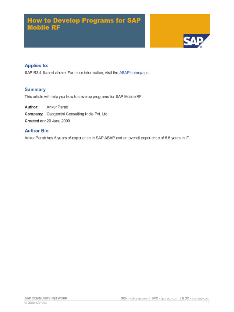 How To Develop Programs For SAP Mobile RF | PDF