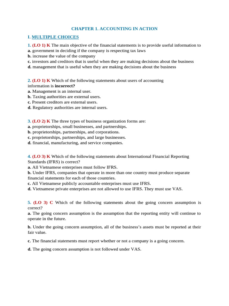 Multiple Choices and Exercises Chapter 1 | PDF