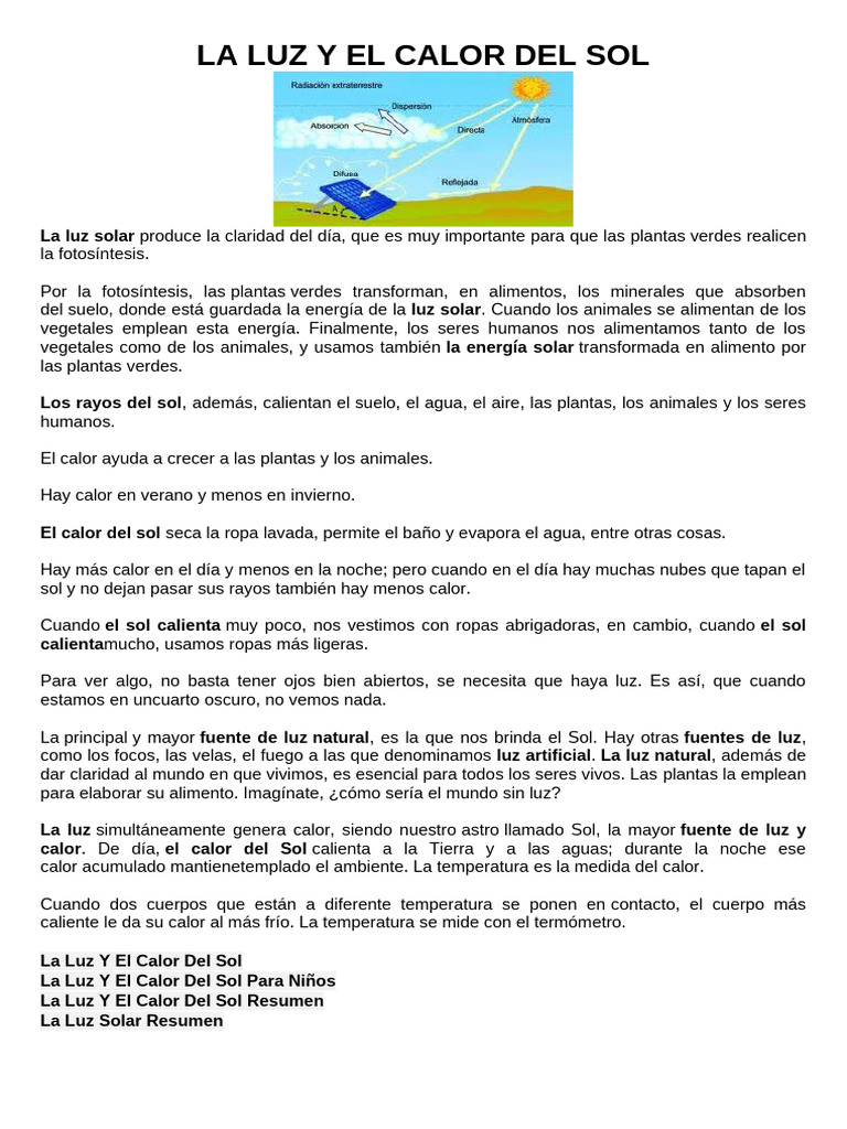 La Luz y El Calor Del Sol | PDF