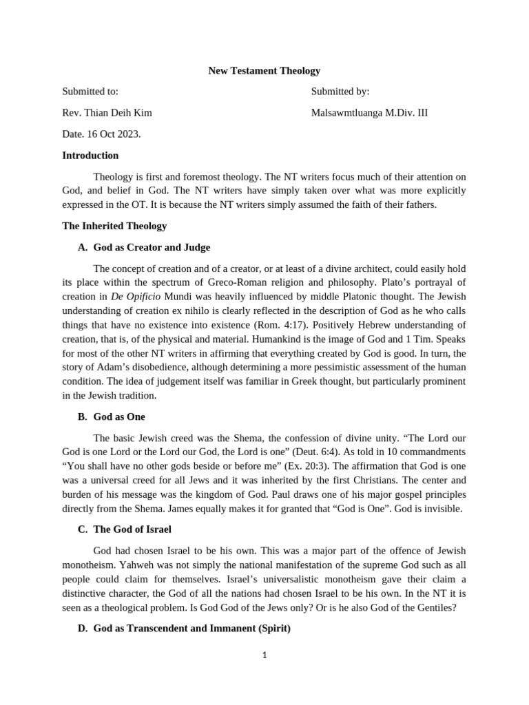 NT Theology 1st Presentation M.div. 3rd | PDF