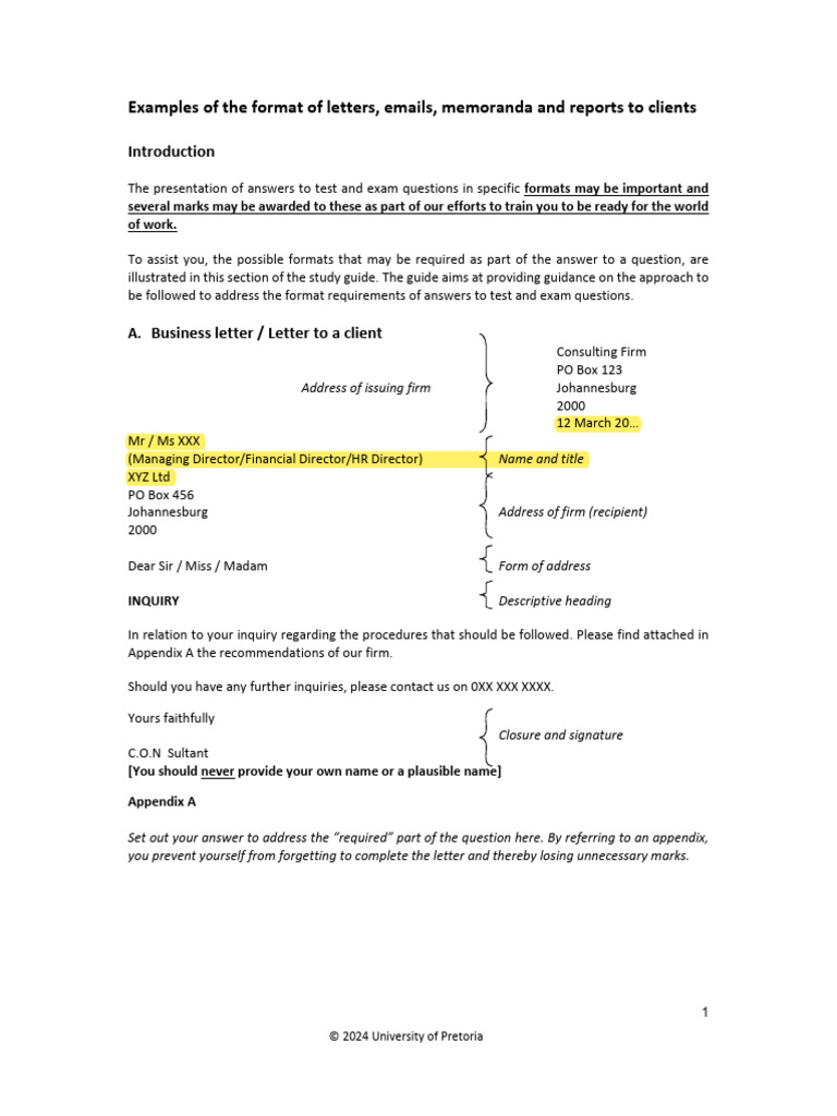ODT705 Examples of Document Formats and Communication Skills | PDF