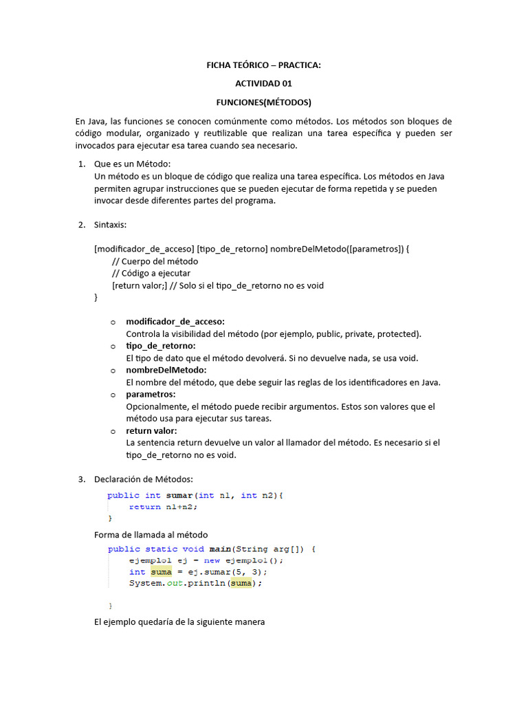 Funciones en Java - Ejemplos | PDF