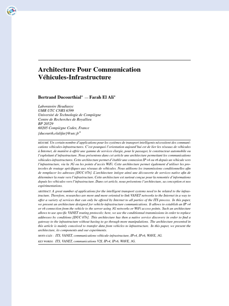 Architecture Pour Communication Véhicules-Infrastructure | PDF