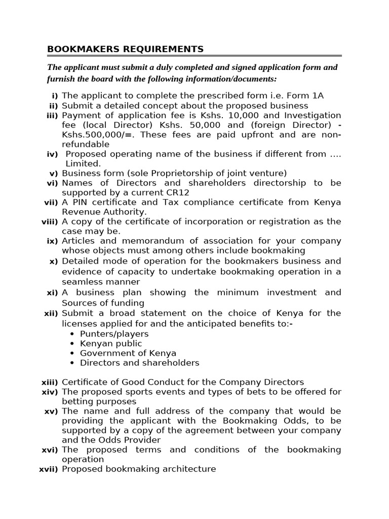 Bookmakers Requirements | PDF