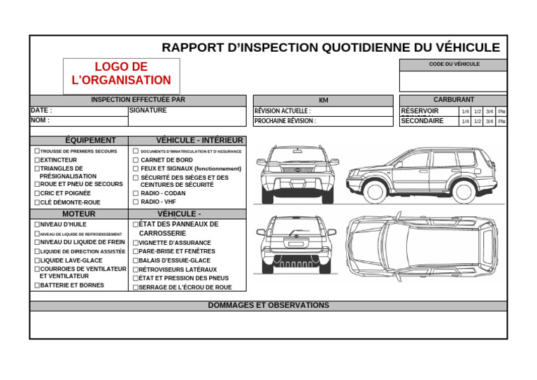 MODÈLE - Rapport D'inspection Quotidienne Du Véhicule | PDF