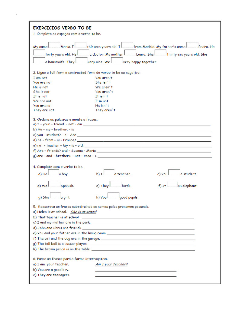 Verb To Be - Exercices | PDF