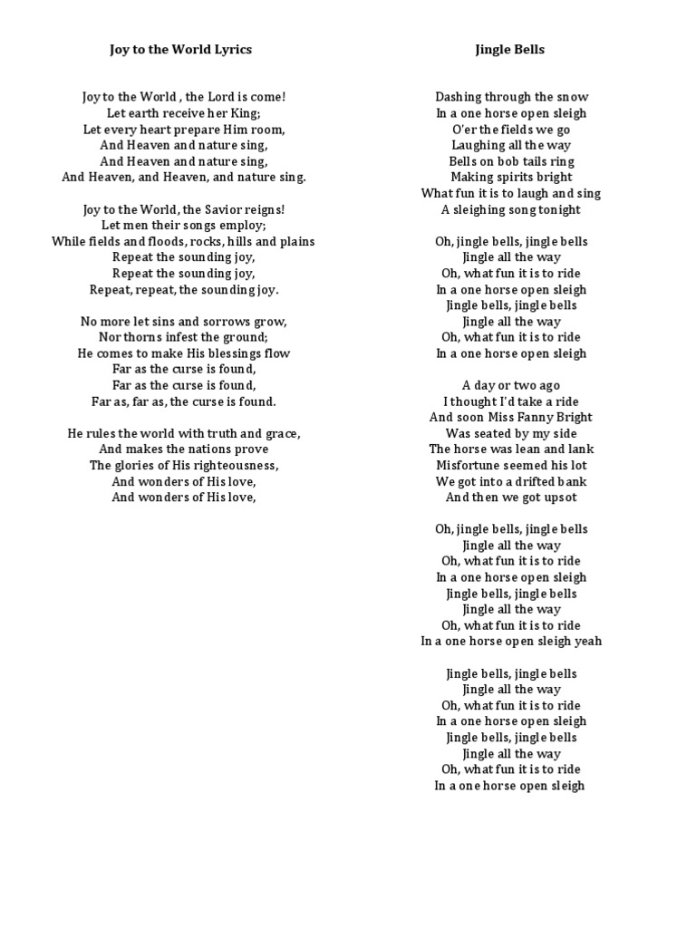 Joy To The World Lyrics Jingle Bells