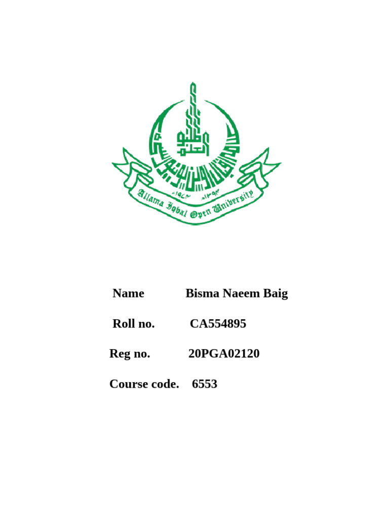 Name Bisma Naeem Baig Roll No. CA554895 Reg No. 20PGA02120 Course Code ...
