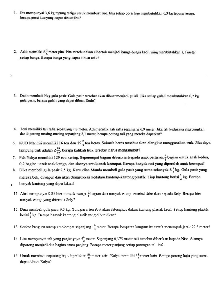 Soal Cerita Perkalian Dan Pembagian Pecahan Pdf