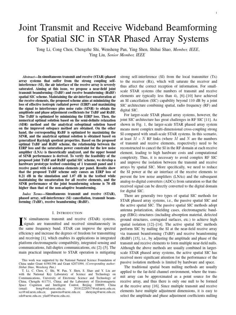 Joint Transmit and Receive Wideband Beamforming For Spatial SIC in STAR ...