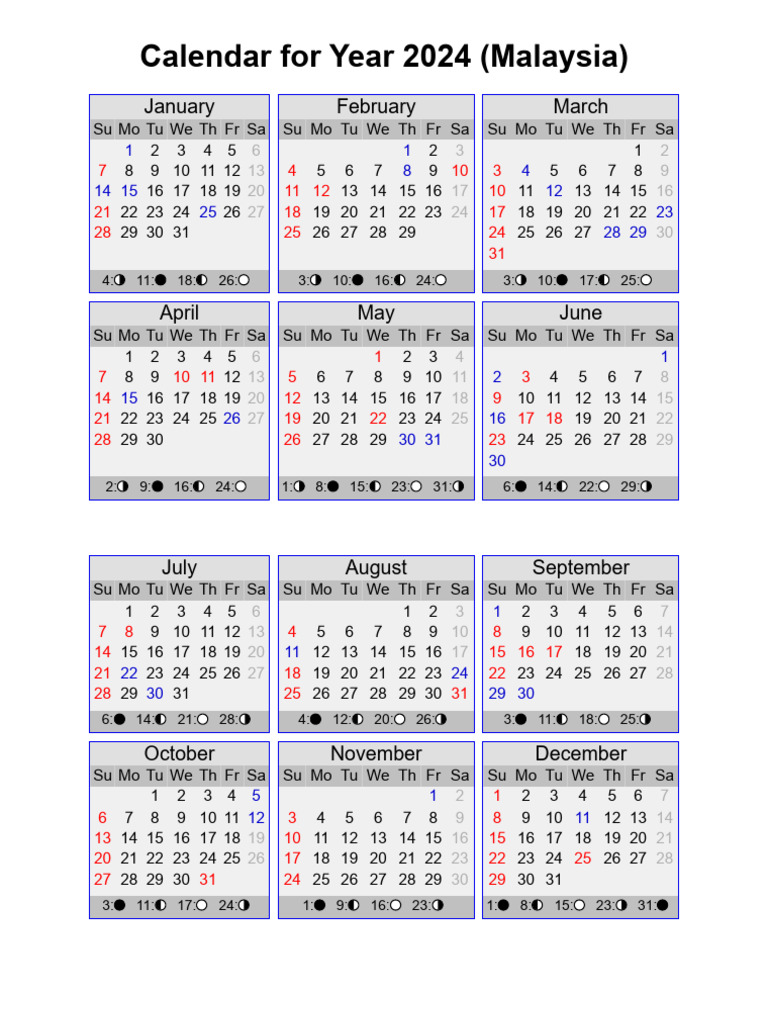 Year 2024 Calendar - Malaysia | PDF