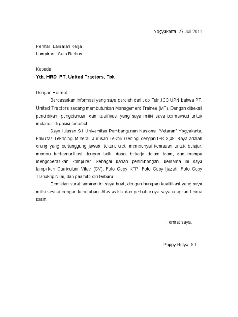Surat Lamaran United Tractors
