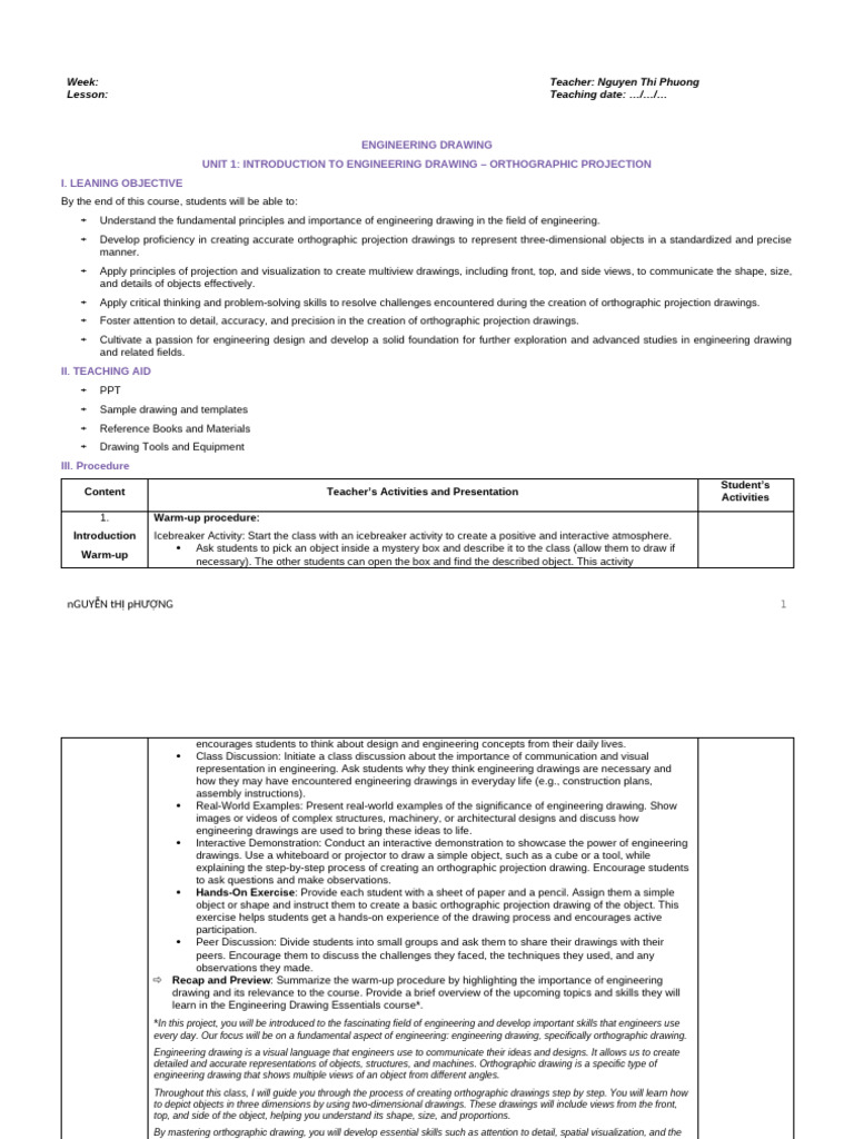 Tiết 01-02 - Engineering Drawing Essential - Lesson Plan | PDF