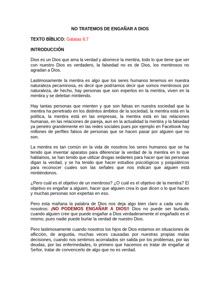No Tratemos de Engañar A Dios | PDF