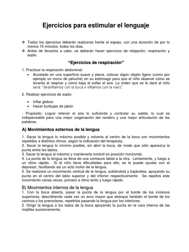 Ejercicios para Estimular el Lenguaje | PDF | Respiración | Diente humano