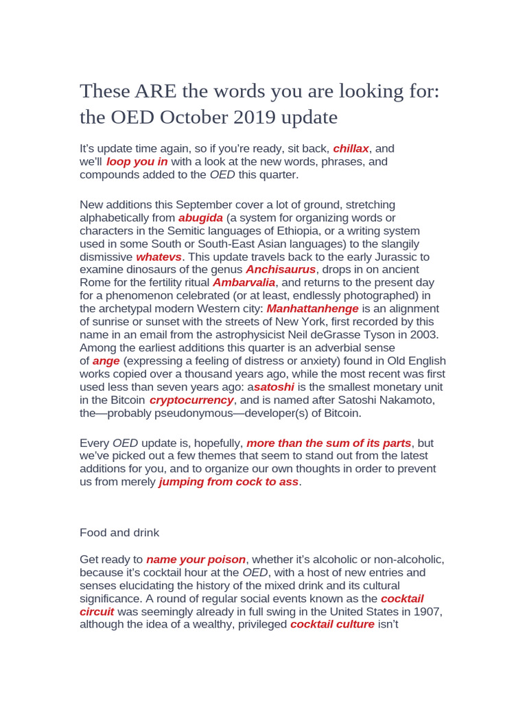 These ARE The Words You Are Looking For: The OED October 2019 Update | PDF