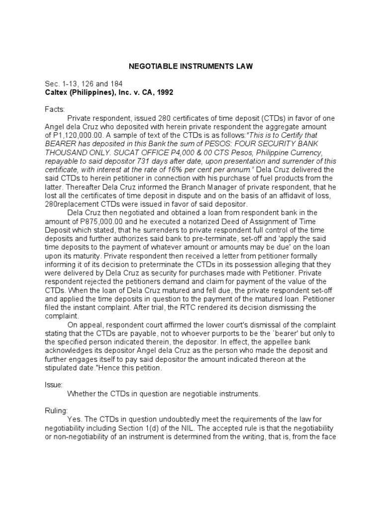 Negotiability of Time Deposits Explained | PDF | Negotiable Instrument ...