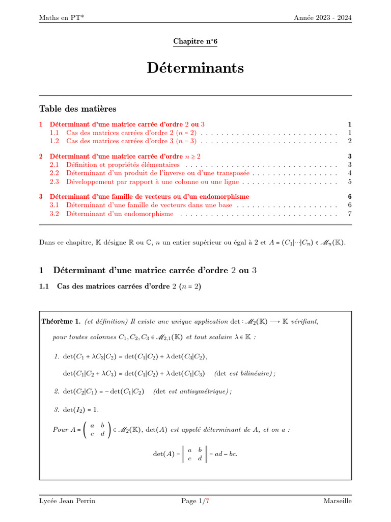 Determinants Cours Pdf