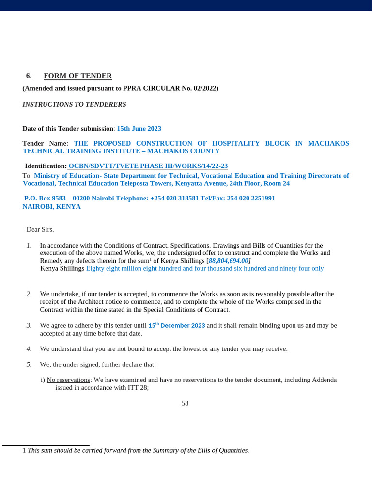 Form of tender machakos karen pdf