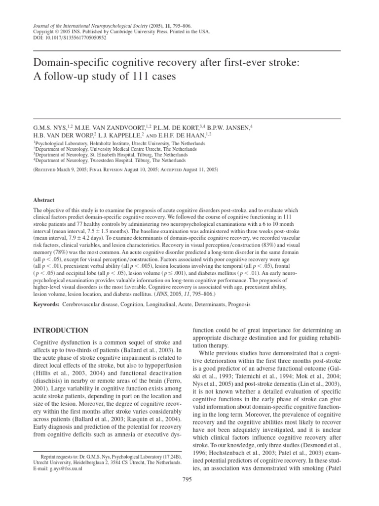 Domain-Specific Cognitive Recovery After First-Ever Stro | PDF | Stroke ...