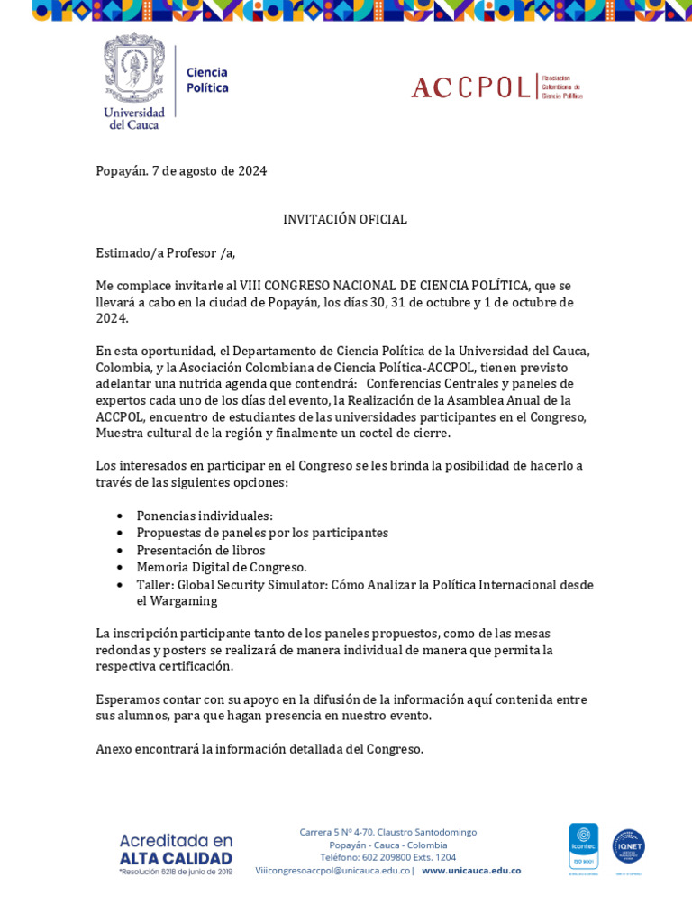 VIII Congreso Nacional de Ciencia Política (2024) | PDF | Museo ...