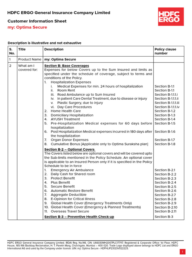 Optima Secure Policywording Pdf