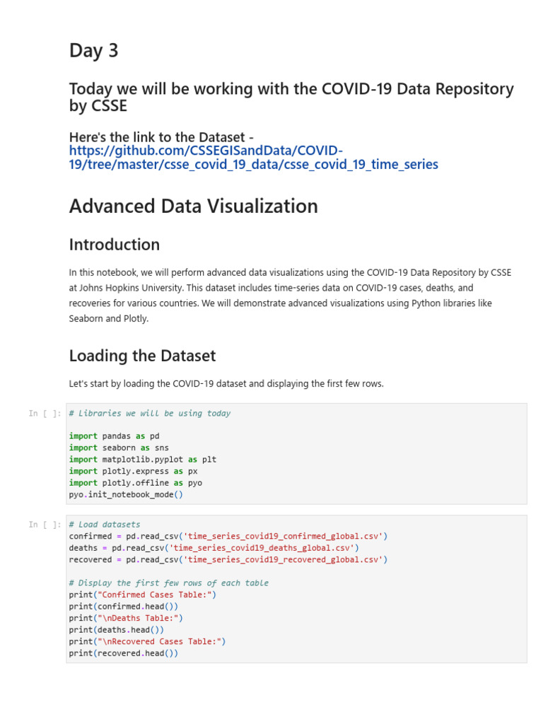 Today We Will Be Working With The COVID-19 Data Repository by Csse | PDF