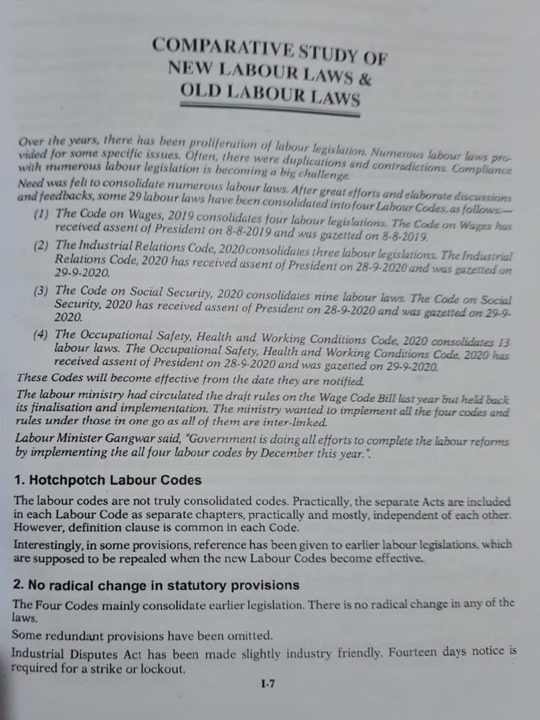 Labour codes comaprison with earlier laws pdf