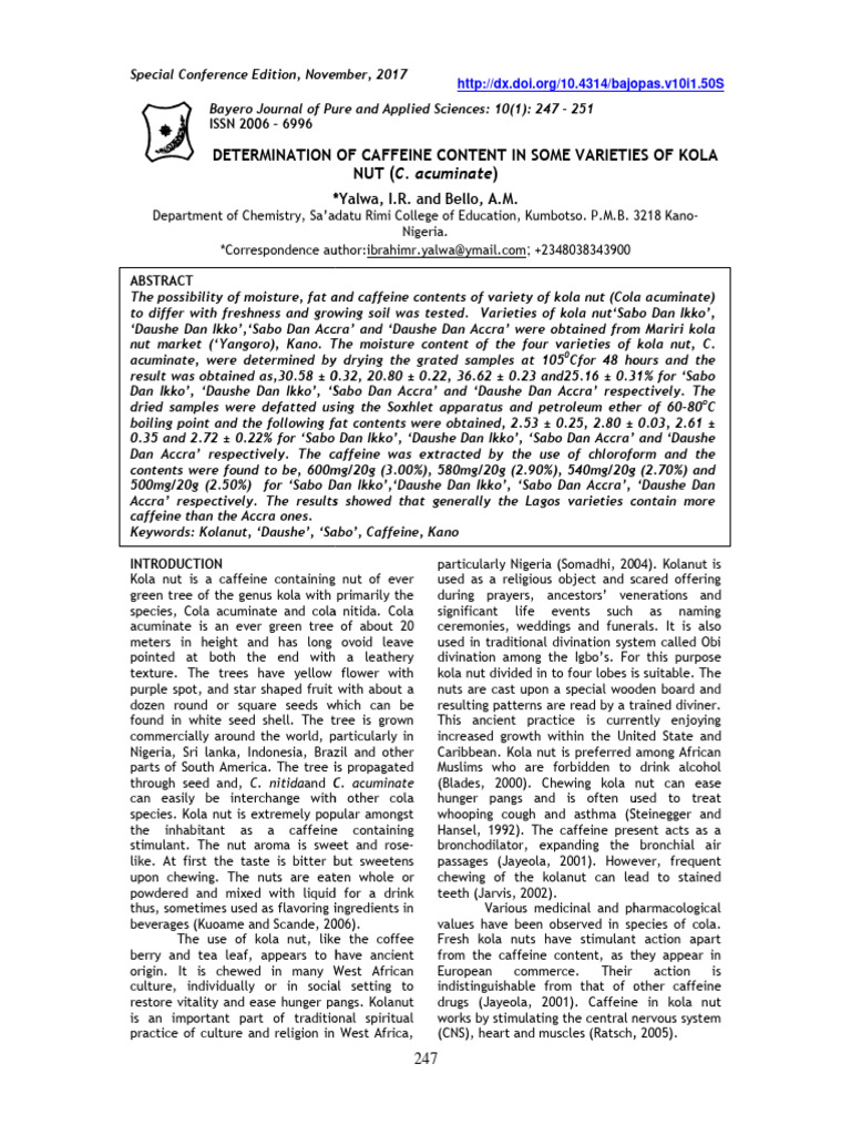 Determination of Caffeine Content in Som | PDF