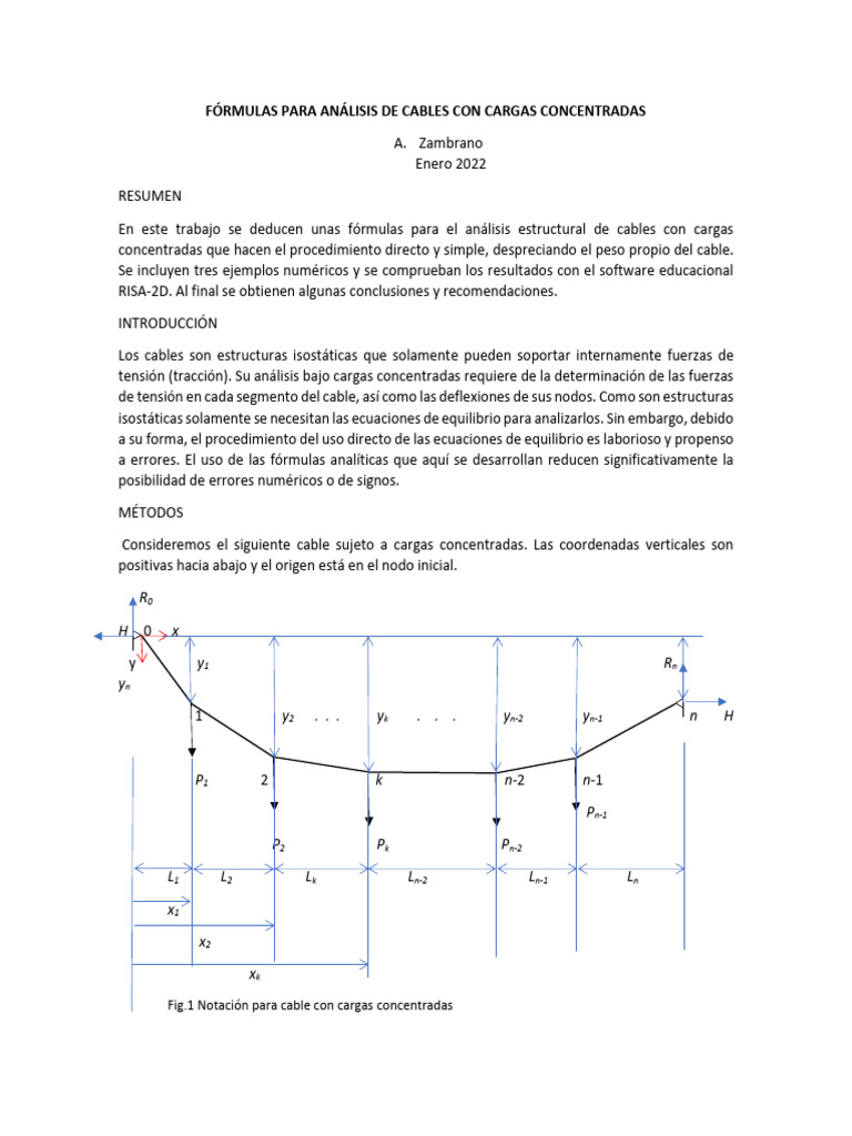 formulas para cables con cargas concentradas | PDF