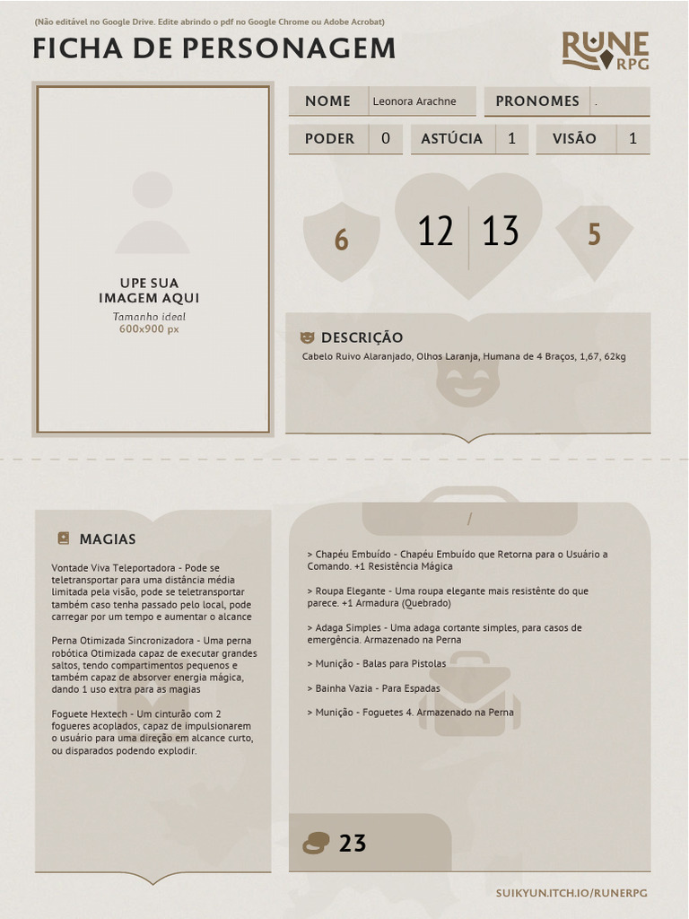 RUNE 2E - Ficha de Personagem (Preenchível) | PDF