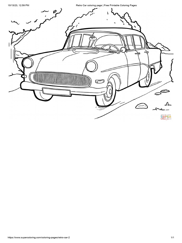 Retro Car Coloring Page - Free Printable Coloring Pages | PDF